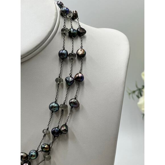 Sterling Silver Triple Strand
Gray Baroque Pearl and Labradorite
Necklace 16” - Picture 2 of 16
